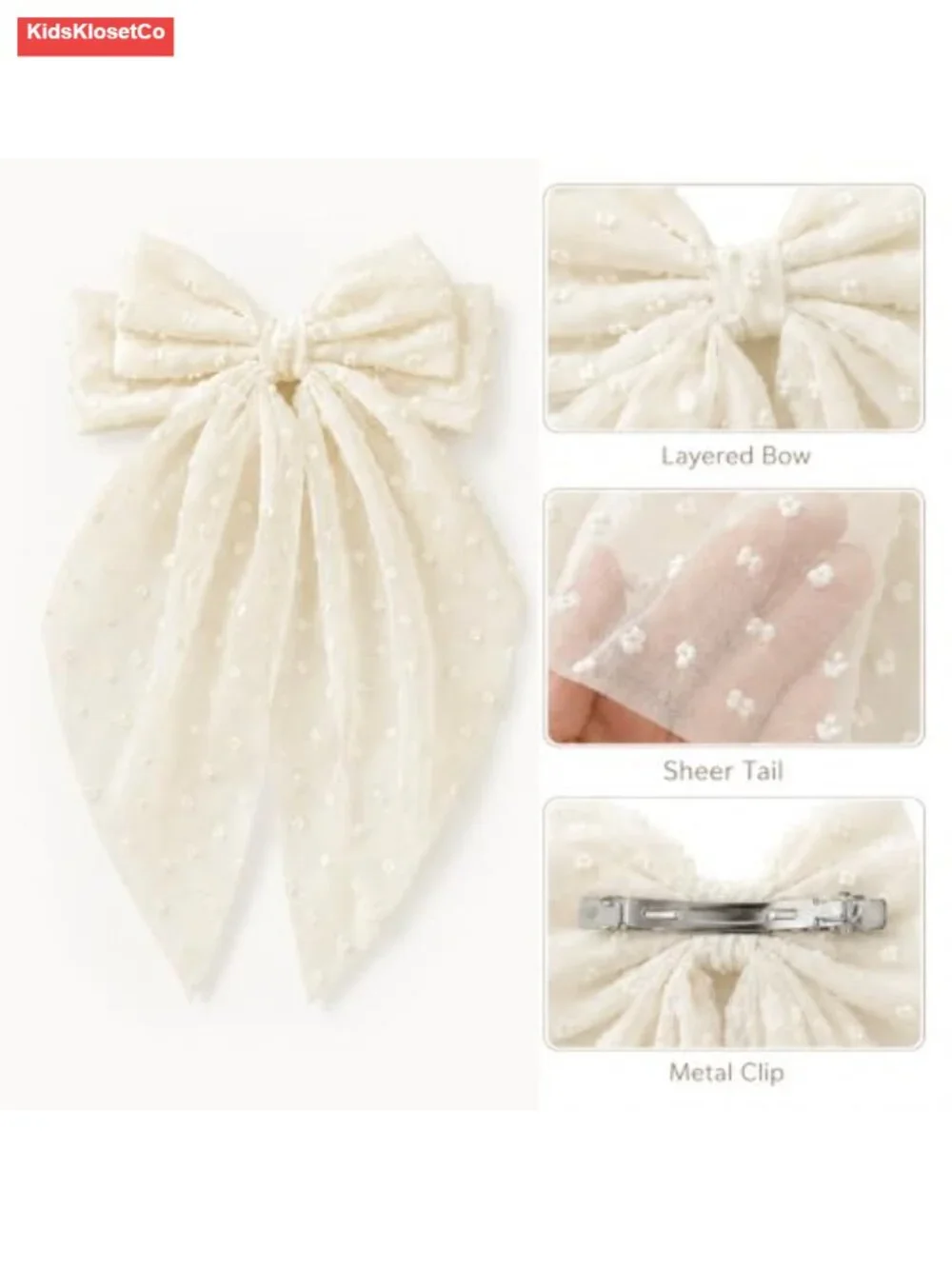 Oversized Chiffon Hair Bow Clips for Women, Large Long Tail Barrettes for